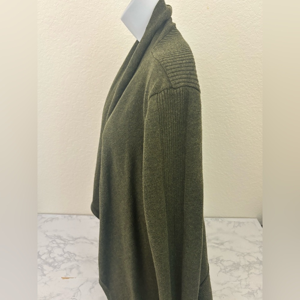 Retro-ology Knit Open Cardigan Women’s L Green Cotton Blend Long Sleeve - Picture 2 of 6